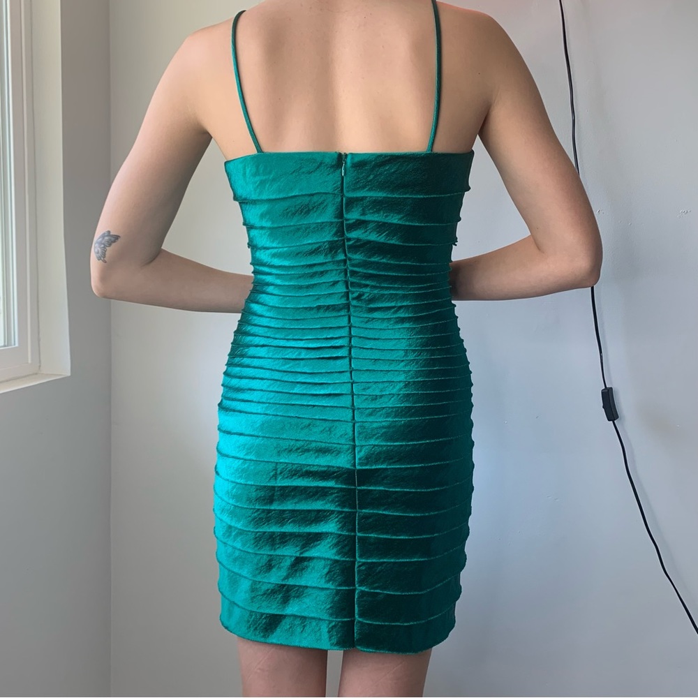 Metallic Body con Green Layered Ruffled Mini Dress - Picture 3 of 3